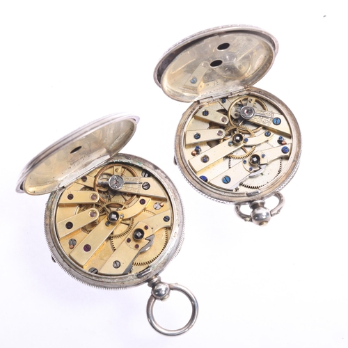 1060 - 3 Antique silver open-face key-wind fob watches, white enamel dials with black Roman numeral hour ma... 