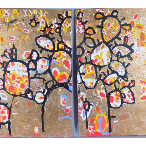 505 - Peter Waldron (1941 - 2022), pair of untitled abstract compositions, acrylic on canvas, 102cm x 76cm... 