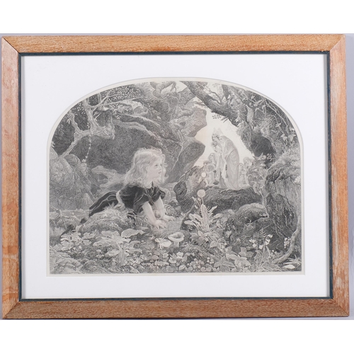 Pre-Raphaelite School, girl in wonderland, engraving, plate 31cm x 41cm ...
