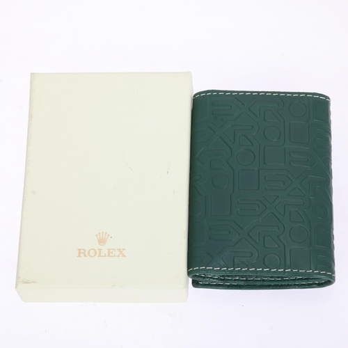 1080 - ROLEX - a green leather Jubilee money/card holder wallet, 10cm x 7cm, boxed