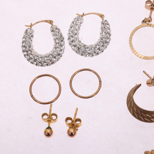 1507 - Various gold jewellery, including drop earrings, stickpin, etc, 9.8g gross