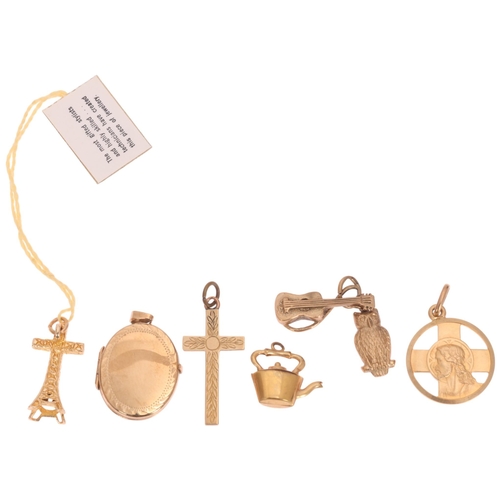 1510 - Various 9ct gold jewellery, including cross pendant, locket, charms, etc, 10.6g
