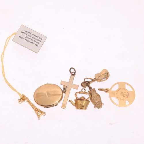 1510 - Various 9ct gold jewellery, including cross pendant, locket, charms, etc, 10.6g
