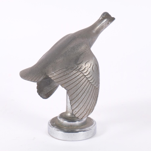 21 - A Ford Model A flying quail car mascot, nickel plate bronze on later stand, H12cm