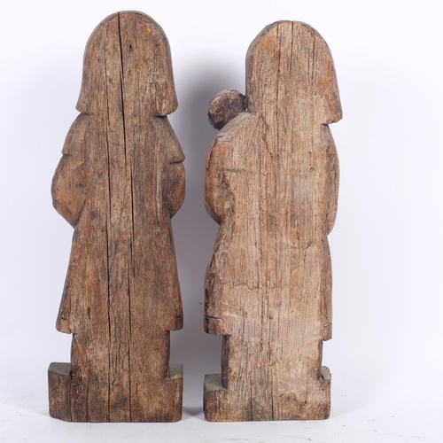 95 - 2 carved wood figures, after the Antique, 1 depicting a mother and child, the other a scholar, H46cm