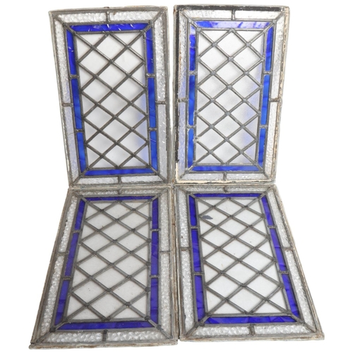 A set of 4 diamond pattern leadlight glazed panels, with blue border ...