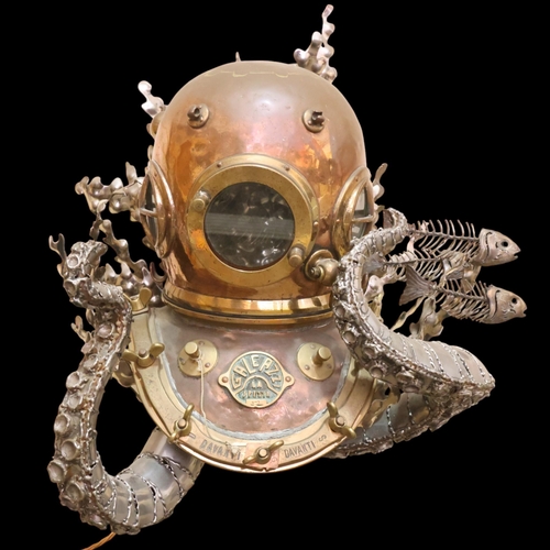 136 - LEIGH DYER (born 1959) - a spectacular handmade stainless steel wall mount, designed to hold a diver... 