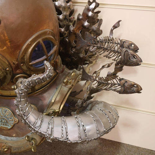 136 - LEIGH DYER (born 1959) - a spectacular handmade stainless steel wall mount, designed to hold a diver... 