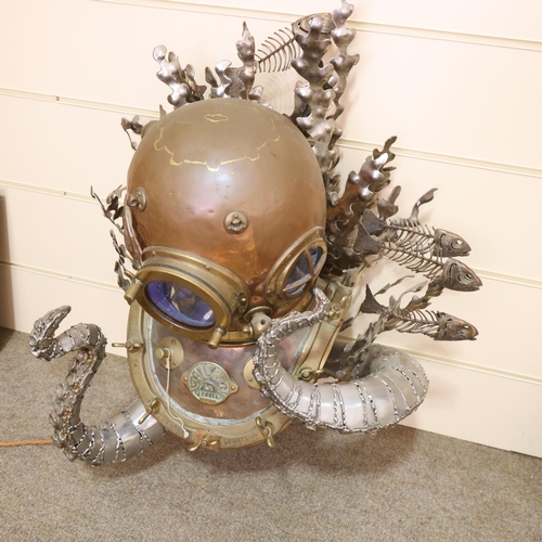 136 - LEIGH DYER (born 1959) - a spectacular handmade stainless steel wall mount, designed to hold a diver... 