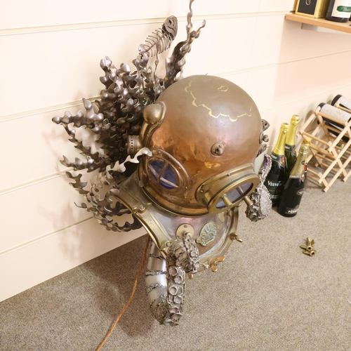 136 - LEIGH DYER (born 1959) - a spectacular handmade stainless steel wall mount, designed to hold a diver... 
