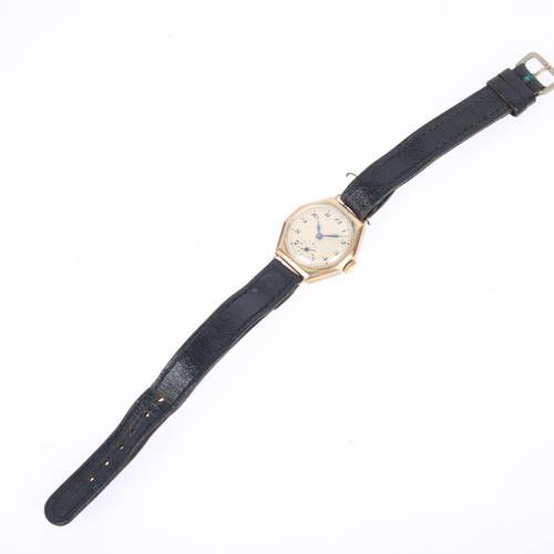 1019 - ROLCO (Rolex subsidiary brand) - an Art Deco 9ct gold mechanical wristwatch, circa 1920s, silvered d... 