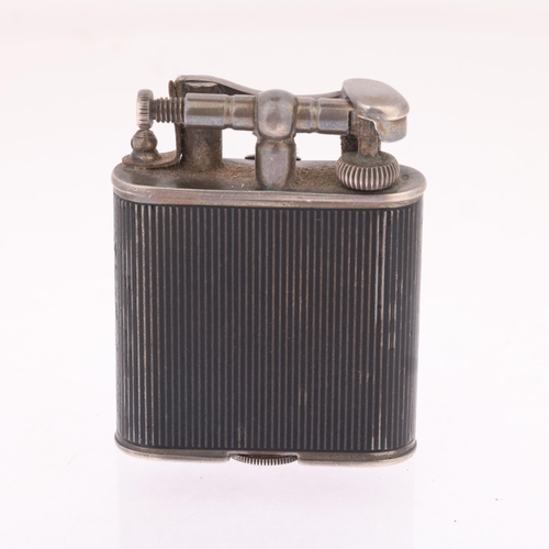 1030 - DUNHILL - an Art Deco silver and black enamel combination pocket lighter and watch, circa 1930, roun... 