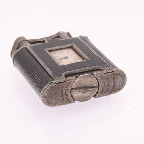 1030 - DUNHILL - an Art Deco silver and black enamel combination pocket lighter and watch, circa 1930, roun... 