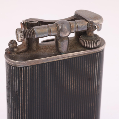 1030 - DUNHILL - an Art Deco silver and black enamel combination pocket lighter and watch, circa 1930, roun... 