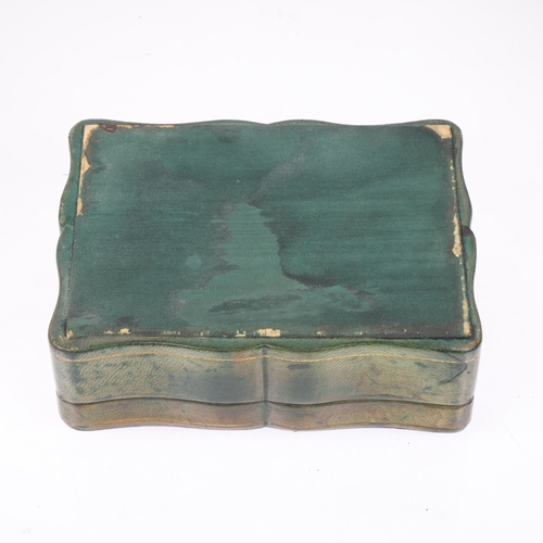 1049 - ROLEX - a Vintage gilded green leather watch box, circa 1940/1950, shaped rectangular form, with int... 