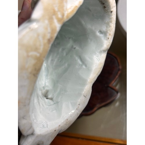 365 - A Chinese blanc de chine porcelain figure of Budai, on original fitted wood stand, height 14.5cm