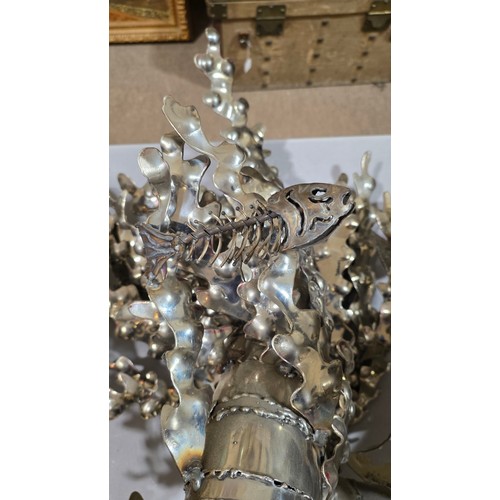 136 - LEIGH DYER (born 1959) - a spectacular handmade stainless steel wall mount, designed to hold a diver... 