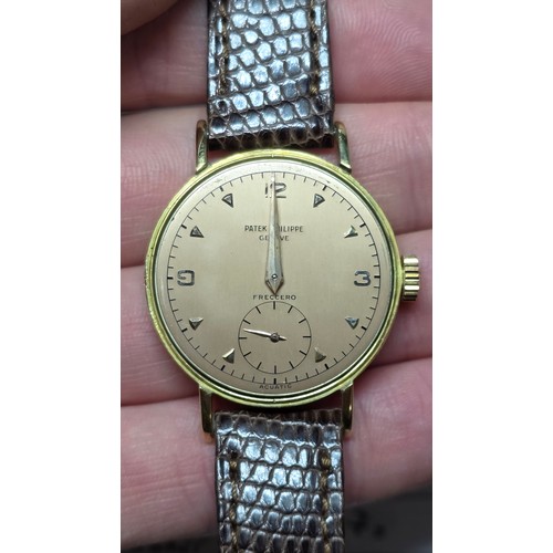 1001 - PATEK PHILIPPE - A Fine and Rare 18ct yellow gold Calatrava 'Freccero' mechanical wristwatch, ref. 2... 