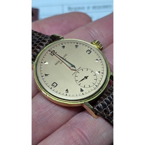 1001 - PATEK PHILIPPE - A Fine and Rare 18ct yellow gold Calatrava 'Freccero' mechanical wristwatch, ref. 2... 