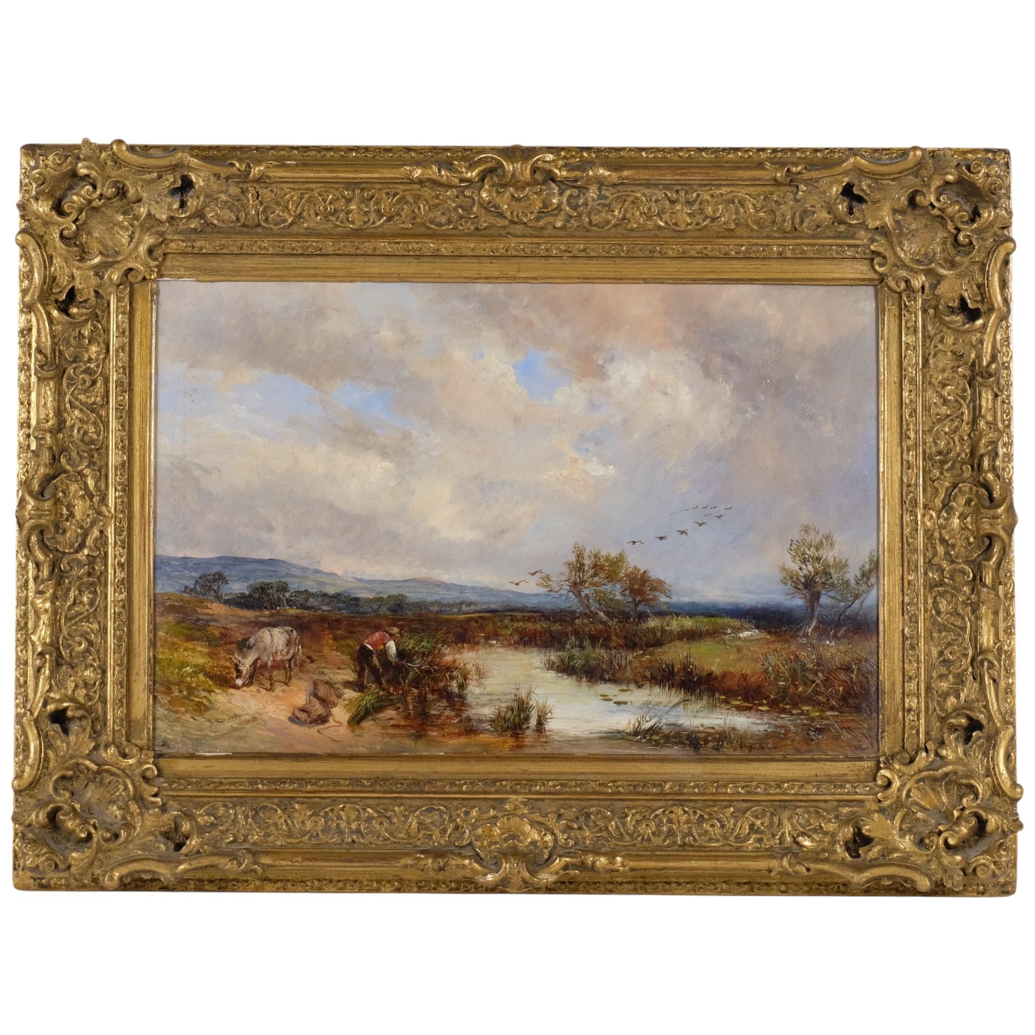 Man gathering reeds, 19th century oil on canvas, unsigned, 33cm x 50cm ...