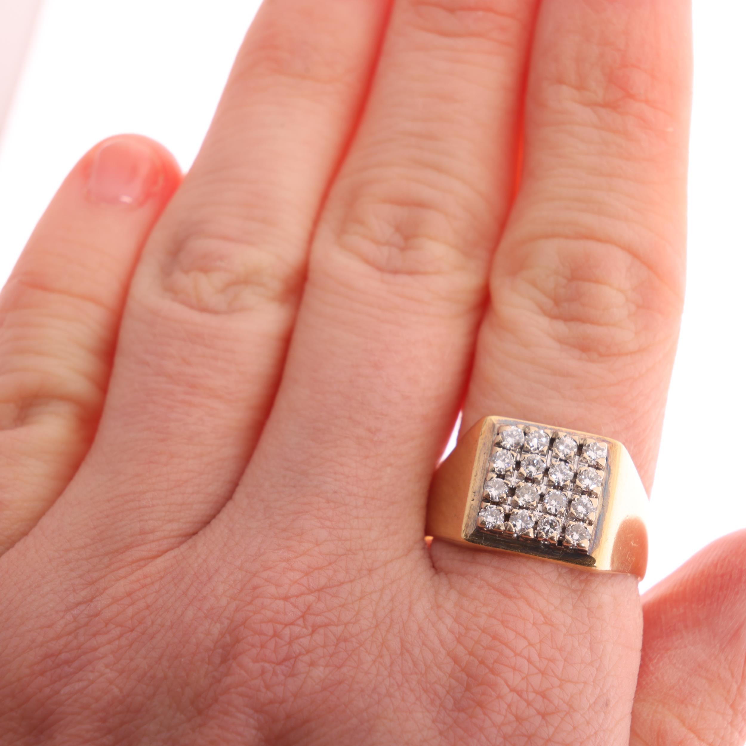 An 18ct gold diamond cluster signet ring, maker SAJ, London 1979, set ...