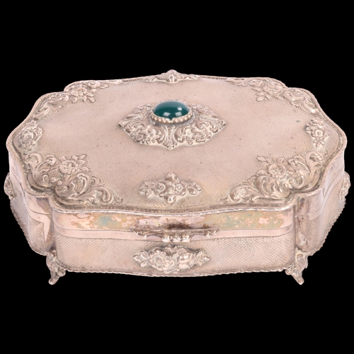1473 - An Italian 800 silver dressing table jewel box, Rossi & Arcandi, shaped rectangular form, set with c... 