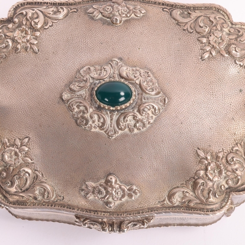 1473 - An Italian 800 silver dressing table jewel box, Rossi & Arcandi, shaped rectangular form, set with c... 