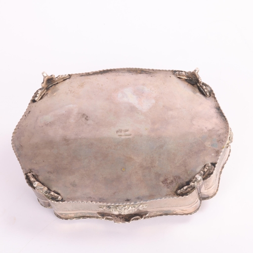 1473 - An Italian 800 silver dressing table jewel box, Rossi & Arcandi, shaped rectangular form, set with c... 