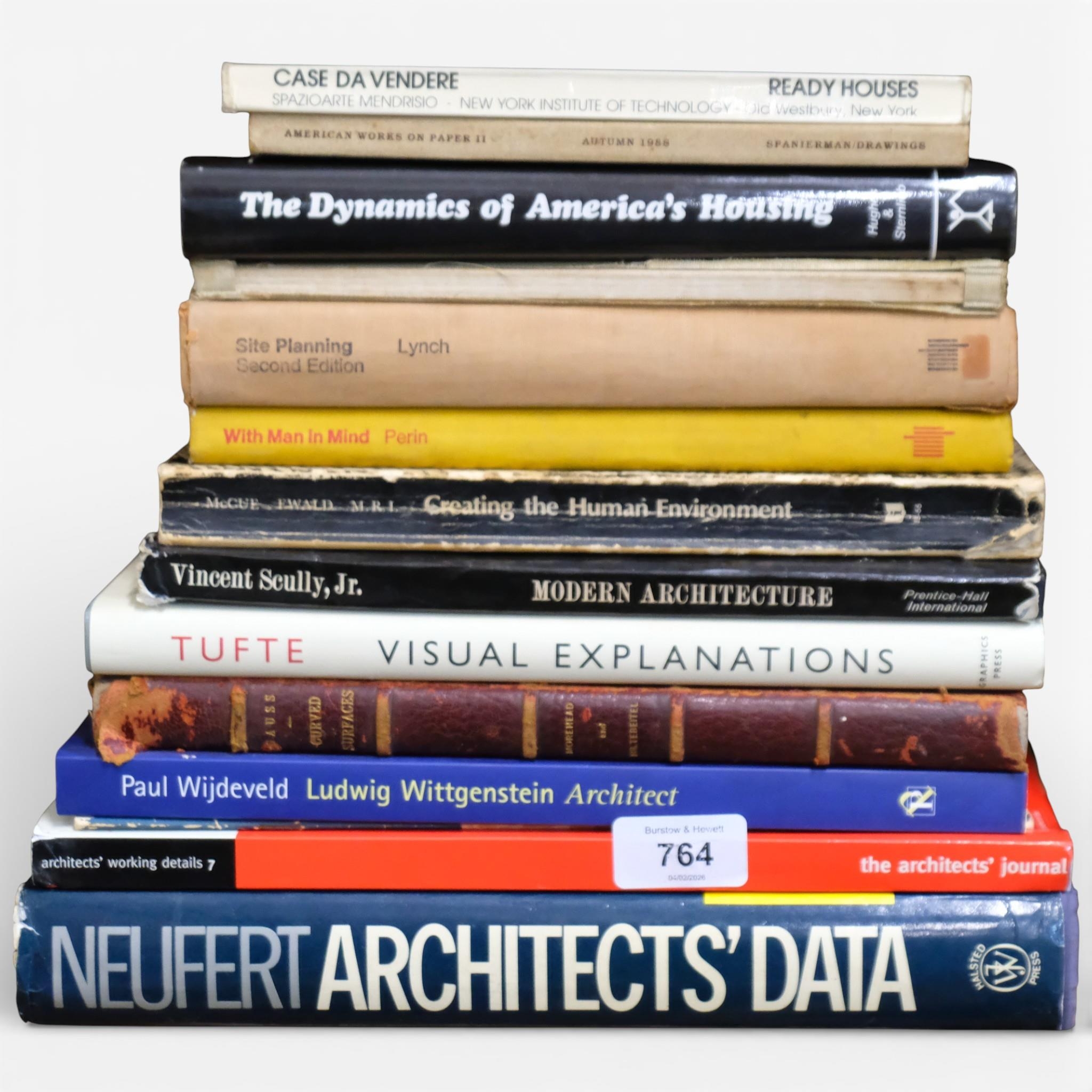 A collection of hardback and other reference books, including Neufert ...