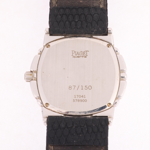 1002 - PIAGET - an 18ct white gold Tanagra quartz calendar wristwatch, ref. 17041, circa 1990s, silvered di... 