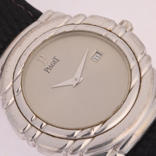 1002 - PIAGET - an 18ct white gold Tanagra quartz calendar wristwatch, ref. 17041, circa 1990s, silvered di... 