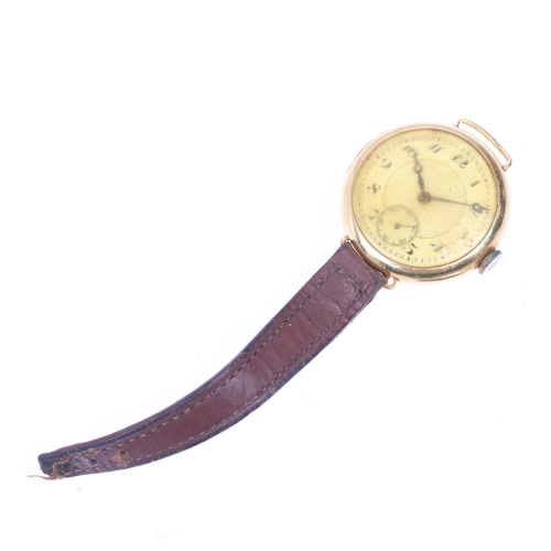 1011 - BUREN LUX - an 18ct gold Officer's style mechanical wristwatch head, circa 1920s, white enamel dial ... 