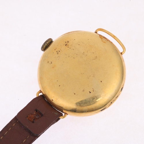 1011 - BUREN LUX - an 18ct gold Officer's style mechanical wristwatch head, circa 1920s, white enamel dial ... 