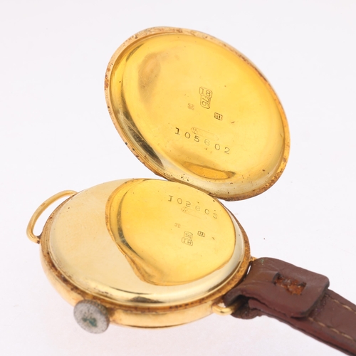 1011 - BUREN LUX - an 18ct gold Officer's style mechanical wristwatch head, circa 1920s, white enamel dial ... 