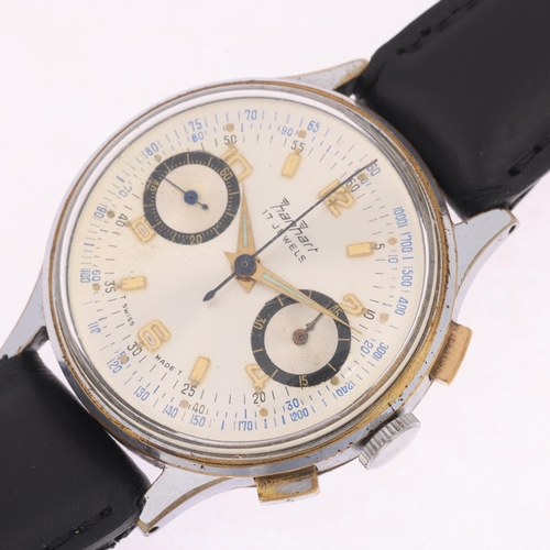 1013 - HANHART - a Vintage chrome plated mechanical chronograph wristwatch, circa 1950s, silvered dial with... 