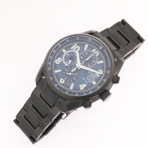 1019 - CITIZEN - a black PVD stainless steel Eco-Drive quartz chronograph calendar bracelet watch, ref. B61... 