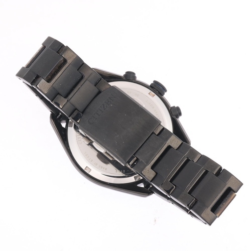 1019 - CITIZEN - a black PVD stainless steel Eco-Drive quartz chronograph calendar bracelet watch, ref. B61... 