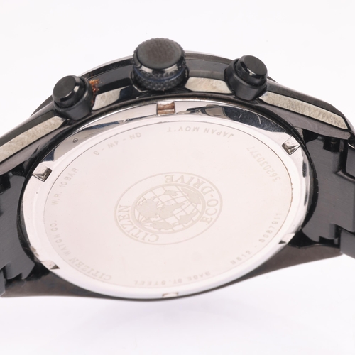1019 - CITIZEN - a black PVD stainless steel Eco-Drive quartz chronograph calendar bracelet watch, ref. B61... 