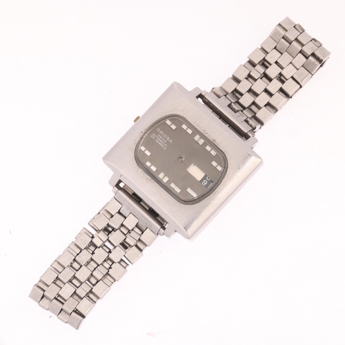 1030 - ORIOSA - a Vintage stainless steel 'TV' automatic calendar bracelet watch, circa 1970s, oval green d... 