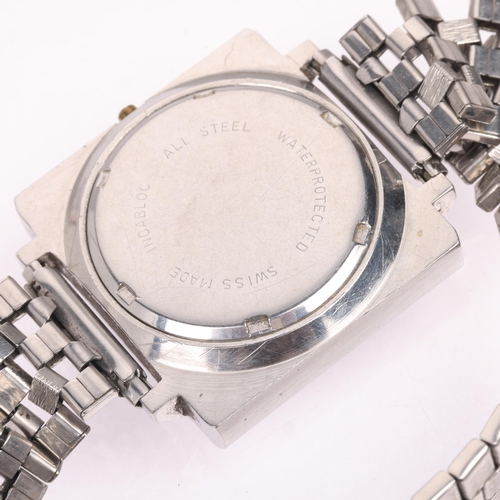 1030 - ORIOSA - a Vintage stainless steel 'TV' automatic calendar bracelet watch, circa 1970s, oval green d... 