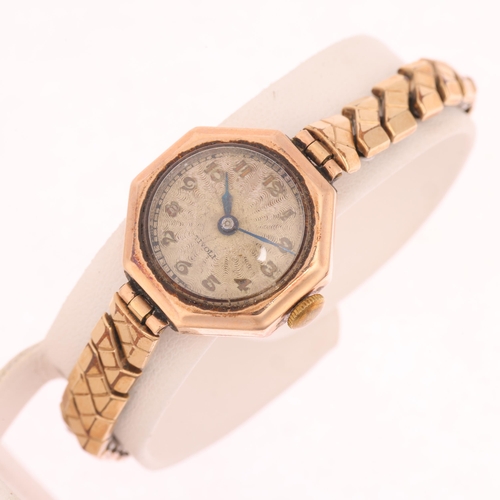 1042 - TIVOLI - a lady's Vintage 9ct rose gold mechanical wristwatch, silvered engine turned sunburst dial ... 