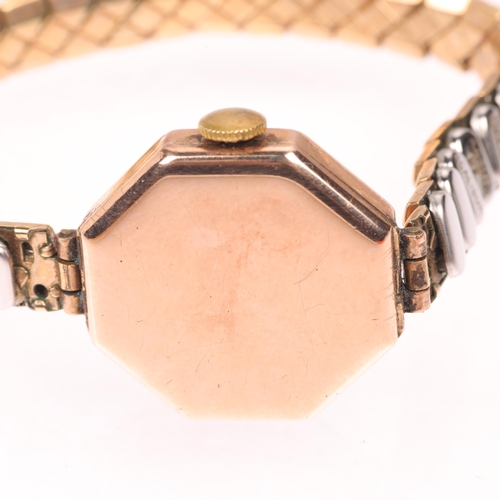 1042 - TIVOLI - a lady's Vintage 9ct rose gold mechanical wristwatch, silvered engine turned sunburst dial ... 