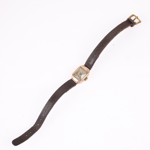 1043 - SANDERS - a lady's Vintage 9ct gold mechanical wristwatch, circa 1930s, silvered dial with gilt Arab... 