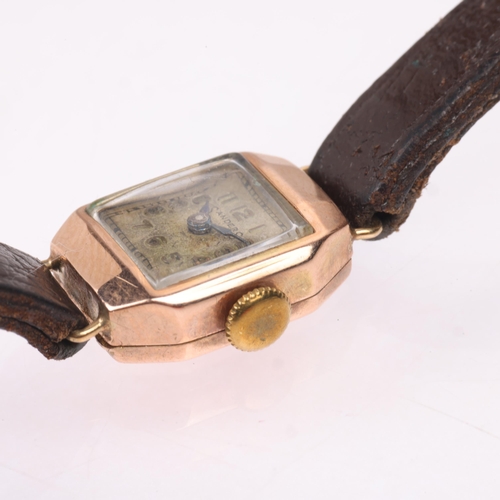 1043 - SANDERS - a lady's Vintage 9ct gold mechanical wristwatch, circa 1930s, silvered dial with gilt Arab... 