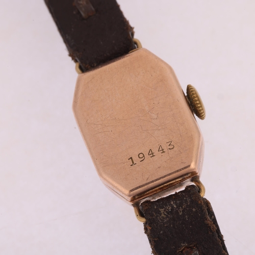 1043 - SANDERS - a lady's Vintage 9ct gold mechanical wristwatch, circa 1930s, silvered dial with gilt Arab... 