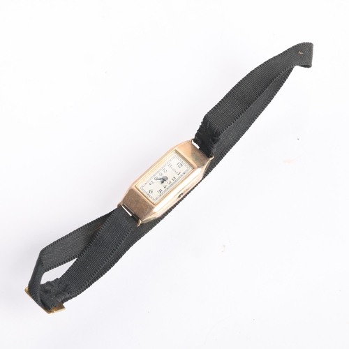 1045 - RONE - a lady's Vintage 9ct rose gold mechanical wristwatch, circa 1960s, silvered dial with black A... 