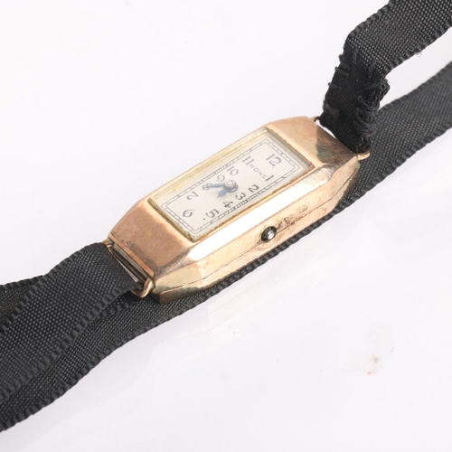 1045 - RONE - a lady's Vintage 9ct rose gold mechanical wristwatch, circa 1960s, silvered dial with black A... 