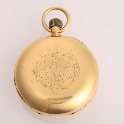 1046 - An early 20th century 18ct gold half hunter keyless pocket watch, white enamel dial with Roman numer... 