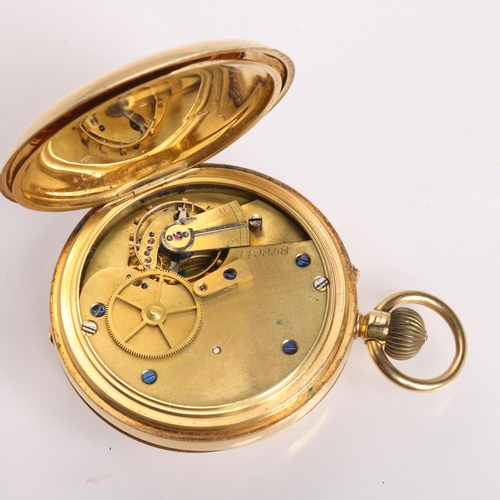 1046 - An early 20th century 18ct gold half hunter keyless pocket watch, white enamel dial with Roman numer... 