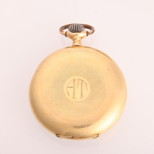 1048 - LONGINES - an early 20th century 18ct gold open-face keyless pocket watch, circa 1920, white enamel ... 